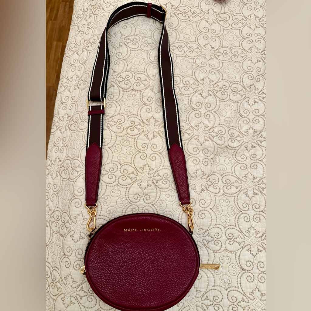 Marc Jacobs Burgundy Round Crossbody Bag With Gold Details